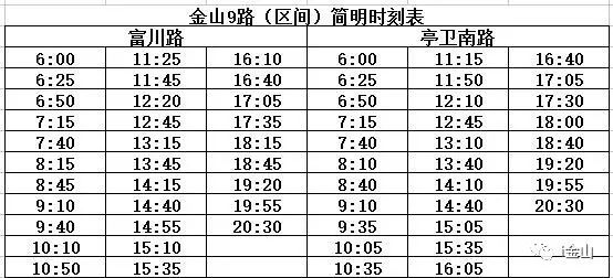 金山9路最新时刻表全面解析